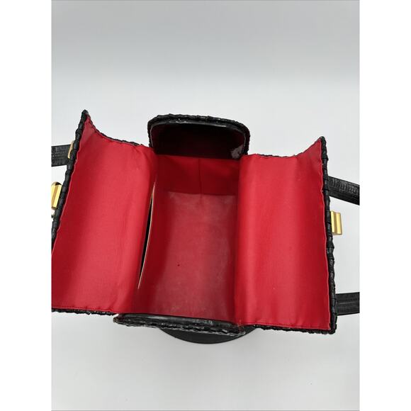 Vintage RODO Black Lacquered Wicker Basket Satchel Handbag - Picture 7 of 16